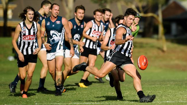 Jonathan Giannini with the ball during Payneham Norwood Union’s breakthrough win over Henley on Saturday. Picture: AAP/Morgan Sette.