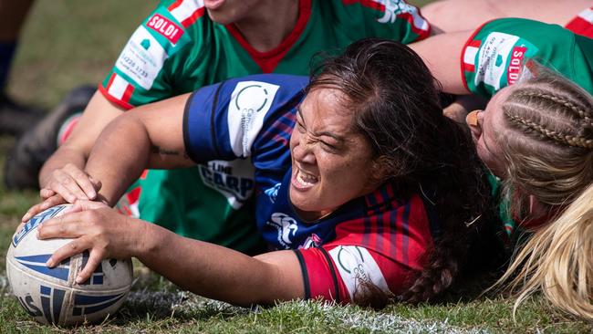 Collegians player Tetuanui Dean scores her second try of the game. News Local, Pictures by Julian Andrews.