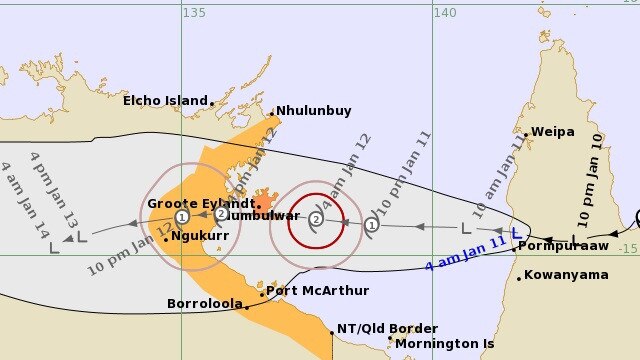 Cyclone Tiffany is expected to hit Groote Eylandt on Tuesday night. Picture: BOM.