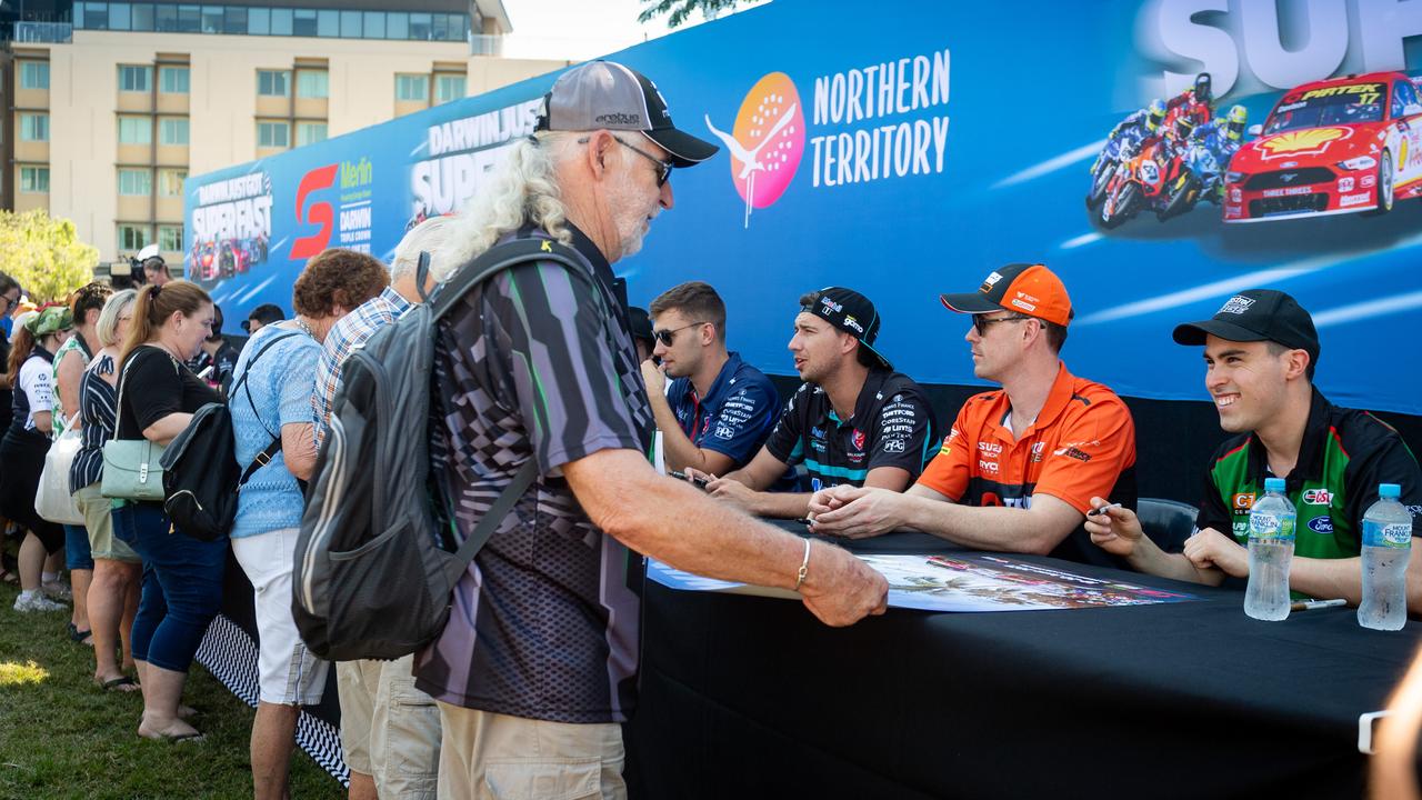 The Supercar and Superbike drivers and riders meet and greet at Darwin's Waterfront ahead of a packed schedule of motorsport this weekend at Hidden Valley. Picture: Che Chorley