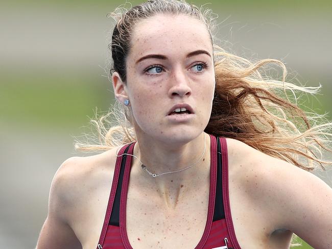 SYDNEY, AUSTRALIA - APRIL 05: Ellie Beer of Queensland competes in the U17 Womens 400m final during the Australian Track and Field Championships at Sydney Olympic Park Athletic Centre on April 05, 2019 in Sydney, Australia. (Photo by Matt King/Getty Images)