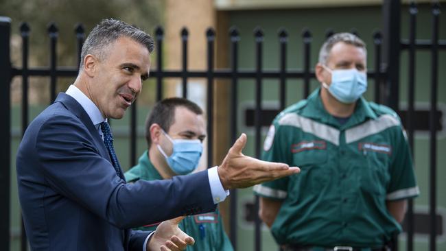 Opposition leader Peter Malinauskas announces the recruitment of 30 additional paramedics and a new station for Mount Barker. Picture: Mark Brake