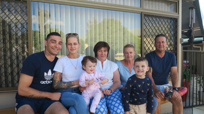 Jack’s close-knit family: From left Adam Artsivourtsis, Maddy Yuille, Armani Yuille, 1, Alison Russell, Kade Yuille, 5, Kathryn Yuille and Jack Yuille. Pic Daniel Mills