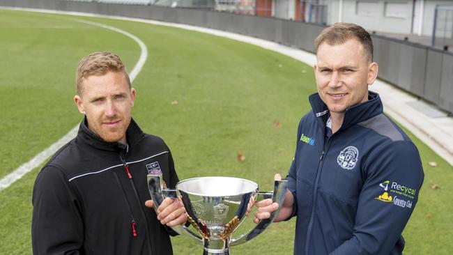 Brad Cox-Goodyer coach North Launceston and Mitch Thorp coach of Launceston. Picture: Rob Burnett