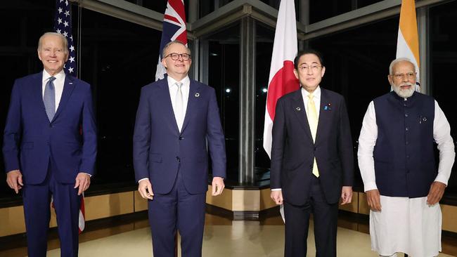 US President Joe Biden, Australia's Prime Minister Anthony Albanese, Japan's Prime Minister Fumio Kishida and India's Prime Minister Narendra Modi held a "Quad" meeting on the sidelines of the G7 Summit Leaders' Meeting. Picture: Japan Pool/Jiji Press/AFP