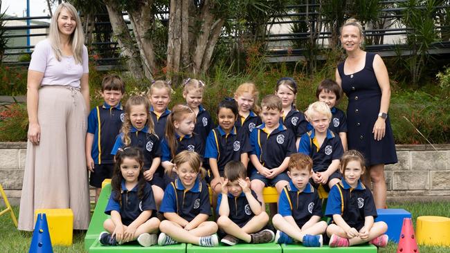 Gympie South State School 2023 Prep NV - Back row: Sherena Higgins (Teacher Aide) Dakoda Davies, Leah Cole, Nevaeh Harvey, Bellarose Wynyard, Avery Huillier, Jaspah Rosbrook, Ms Naomi Neal (teacher). <br/>Middle row: Ida Worth, Ella Laffey, Tajpreet Narwal, Zander Langford, Solomon Miners.<br/> Front row: Samantha Thompson, Tatiana Van Steenis, Chase Schoenmakers, Jax Keating, Adriannah Jones. Picture: Christine Schindler