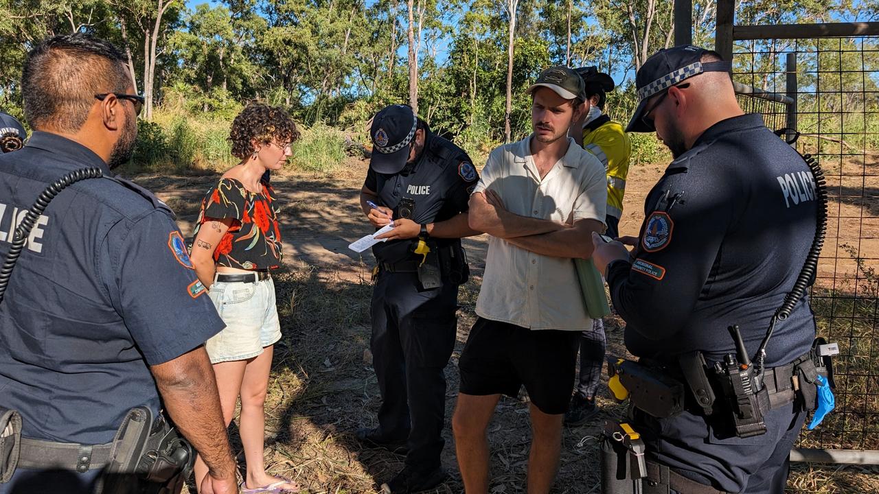 Around 20 Binybara Camp members were issued trespass notices after leaving a protest attempting to block further land clearing at Lee Point on Wednesday, May 1. Picture: Zizi Averill