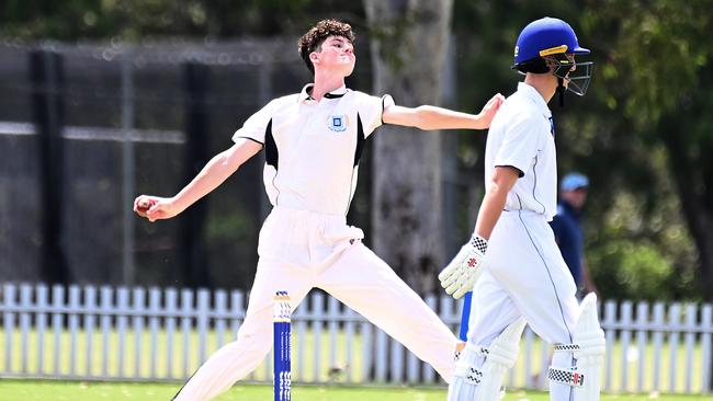 Brisbane Grammar School bowler Hayden DalmazzoGPS First XI cricket between Churchie and Brisbane Grammar School. Saturday January 27, 2024. Picture, John Gass