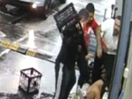, DAILY TELEGRAPH - CCTV screengrab of a brawl at the Metro Service Station on Canterbury Road in Belmore on May 15, 2025. Pic Supplied.