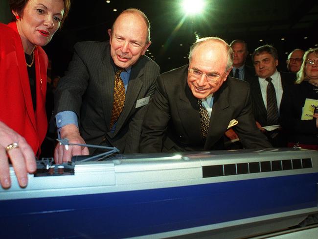 Former prime minister John Howard at an announcement of NSW to ACT Speedrail high speed rail link that never happened.