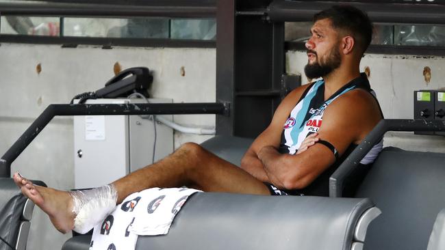 Port Adelaide’s Paddy Ryder on the bench. Picture: SARAH REED