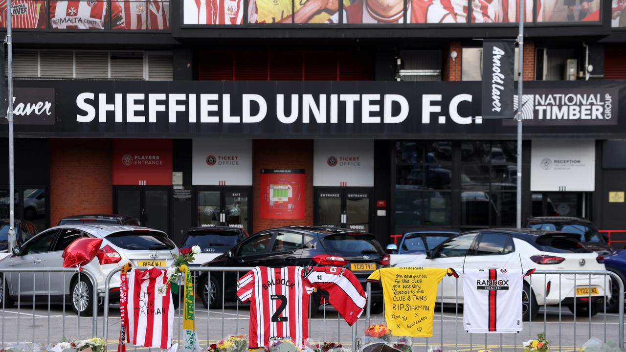 Tributes are laid for ex-Sheffield United player George Baldock on October 10, 2024 in Sheffield, England. (Photo by George Wood/Getty Images)