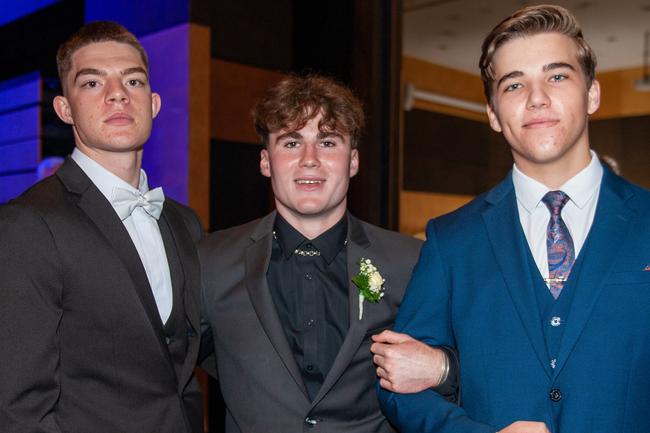 William Randell, Lachlan Gilbert, Ashton Sugars at St Patrick's formal, July 30, 2022. Picture: Michaela Harlow