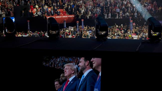 A video screen showed Donald Trump at the Republican National Convention in Milwaukee last week. Picture: Gabriella Demczuk/WSJ