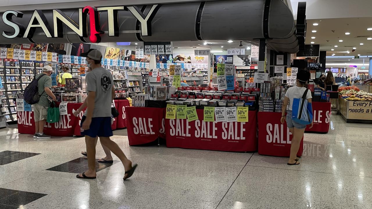 Shoppers took advantage of the 50 per cent off sale as Sanity at Stockland in Earlville held its final day of trading. Picture: Alison Paterson