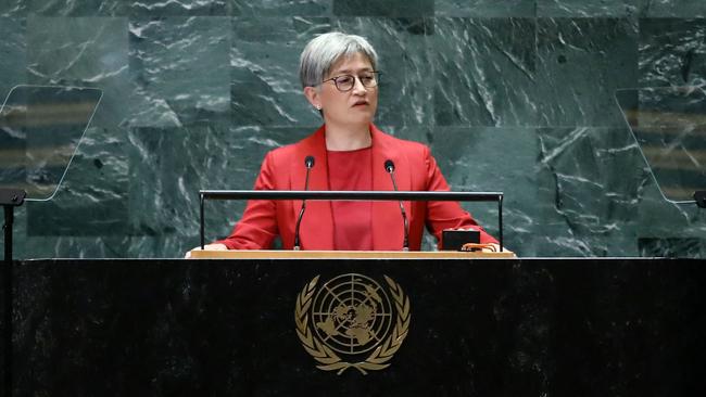 Foreign Minister Penny Wong speaks at the UN General Assembly. Picture: AFP