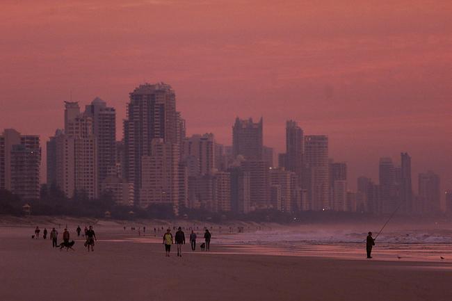 Sunrise at Broadbeach in 2000 looking towards the Surfers Paradise towers. Picture: Adam Ward.