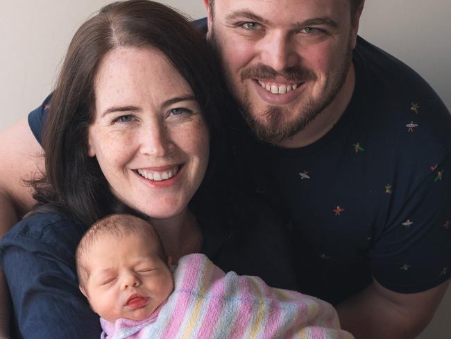 Baby Eleanor with parents Felicity Wilson MP and Sam Ison. Picture: Supplied 