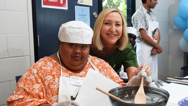 Life Without Barriers bake-off participant Annie with Administrator of the NT Vicki O'Halloran. Picture:Katrina Bridgeford.