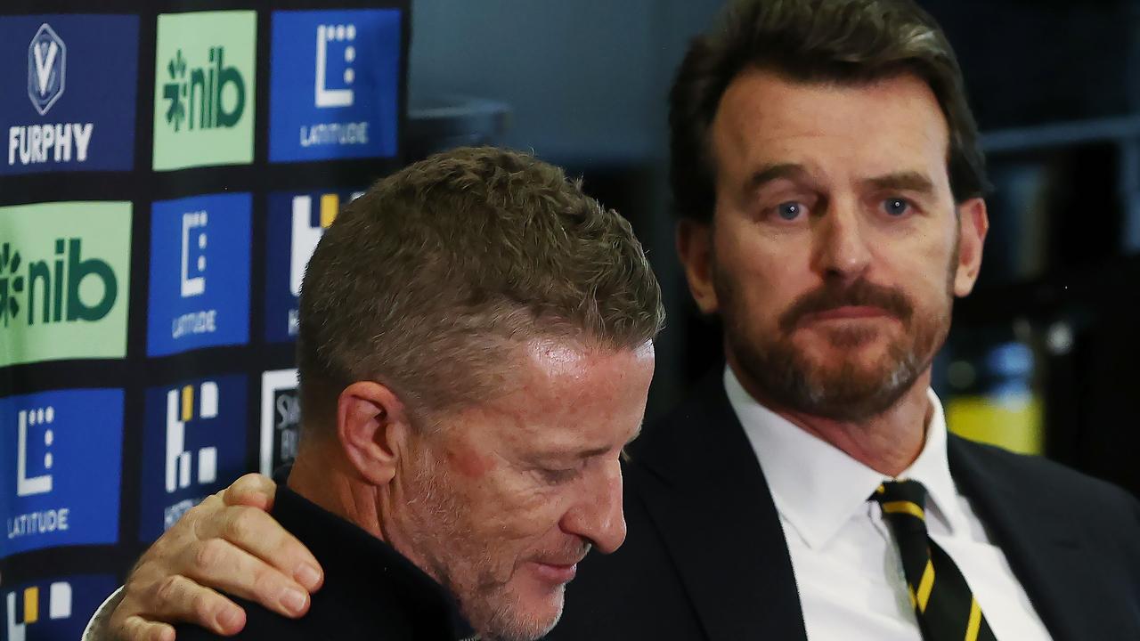 Tears were shed by Damien Hardwick to the playing group. Picture: Michael Klein