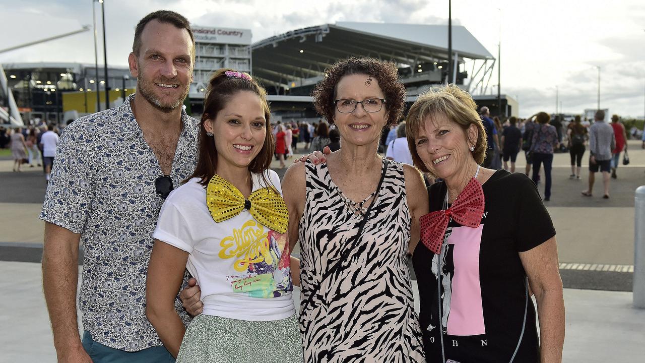 Tim Sprott, Andrea Sprott, Pamela Mennell and Barb Page. Elton John performed at Queensland Country Bank Stadium, Townsville on 29 February 2020. PICTURE: MATT TAYLOR.