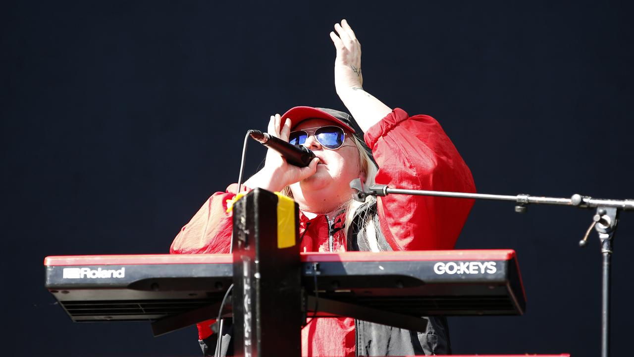 Local artist Tones and I performs during at Splendour in the Grass music festival in Byron Bay, Friday, July 19, 2019. (AAP Image/Regi Varghese)