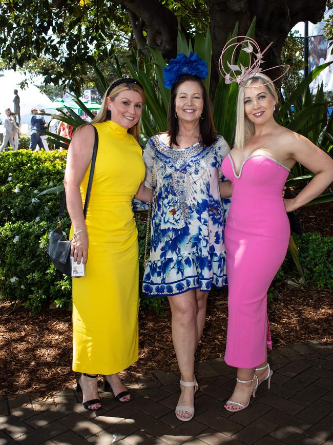 Socials from The TAB Everest Day: Tania McCarroll, Caroline Highland and Jodine Campbell. Picture: Julian Andrews