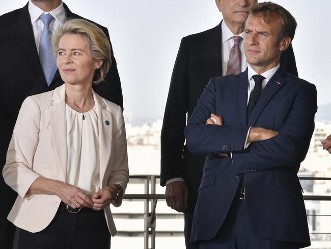 French President Emmanuel Macron (right) is seen with European Commission president Ursula von der Leyen during the MED7 Mediterranean countries summit in Athens, Greece last week. Picture: AFP