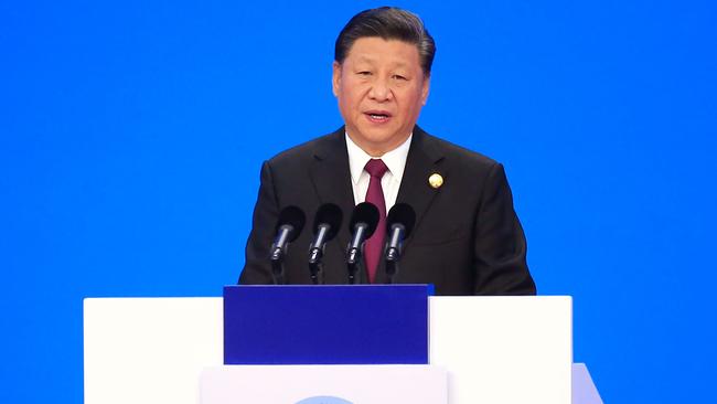 China's President Xi Jinping delivers his speech in Shanghai. Pic: AFP