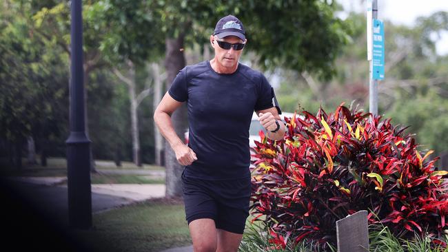 Senior Sergeant Arron Ottaway out jogging on the Gold Coast after facing disciplinary action over a police pursuit. Picture: Nigel Hallett