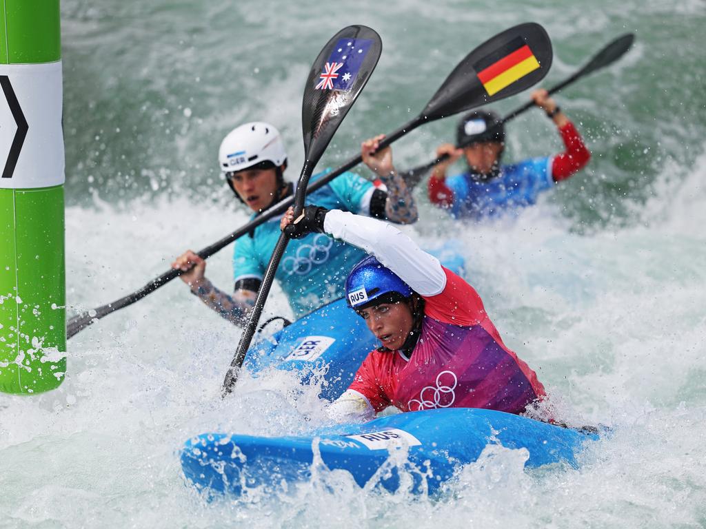 Jessica Fox competes during the kayak cross race that saw her qualify through to the next round. Picture: Getty Images