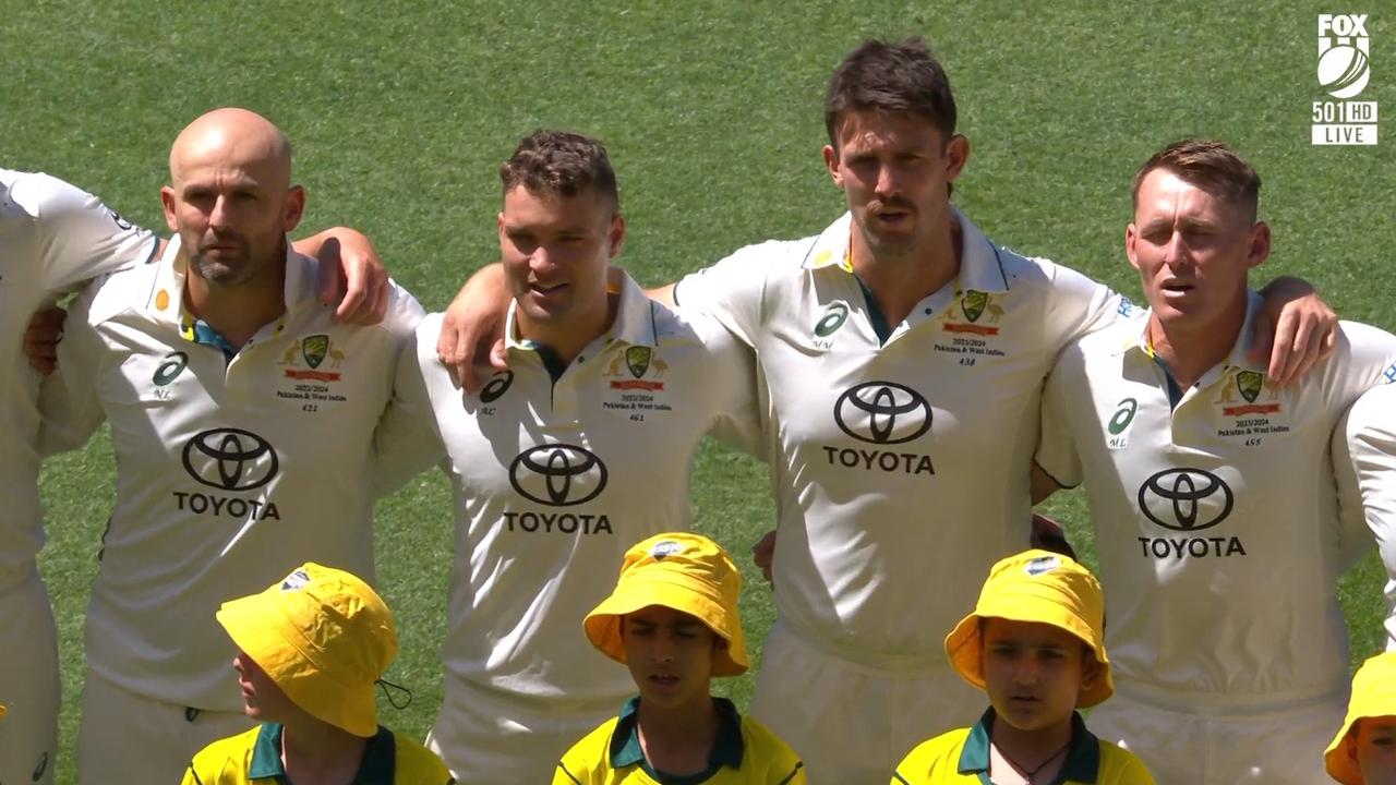 The Aussies have a new sponsor and you can't miss it. Photo: Fox Cricket.