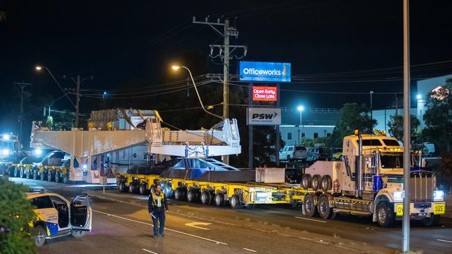 A huge transformer heads from Glen Waverley to South Australia. Picture: Jason Edwards