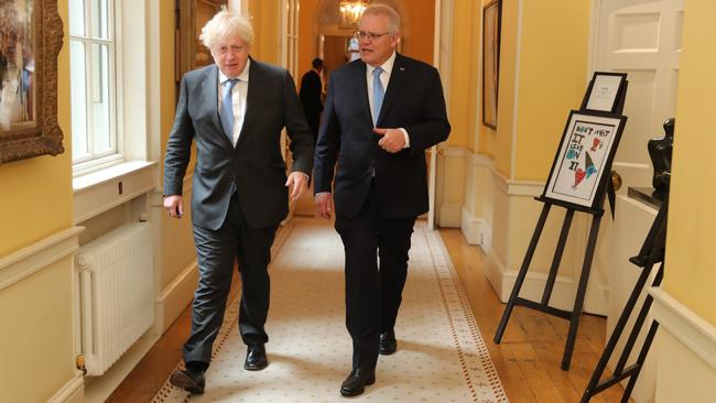 British Prime Minister Boris Johnson and Scott Morrison at No. 10 Downing Street in June. Picture: Adam Taylor/PMO