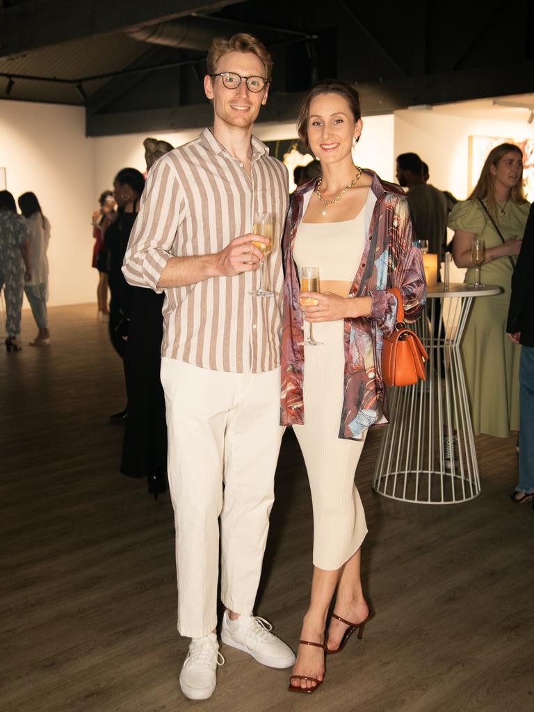 Ari Thompson and Georgia Swan at the Medley Jewellery listening party at Studio Gallery Brisbane on Wednesday to celebrate their latest collection, Love Knows No Bounds, welcoming influencers in fashion, music and lifestyle. Pictures: Abbie Fowler, By Ablo