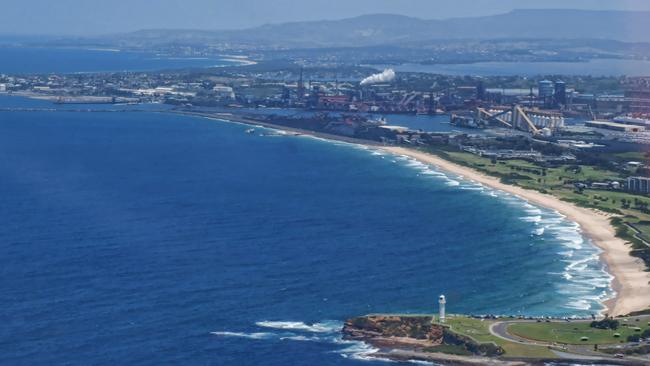 Aerial view of coastline at Port Kembla beach.