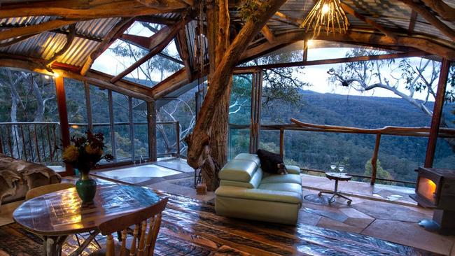 Wollemi Wilderness Treehouse perched above Bowen’s Creek in the Blue Mountains. Picture: Supplied