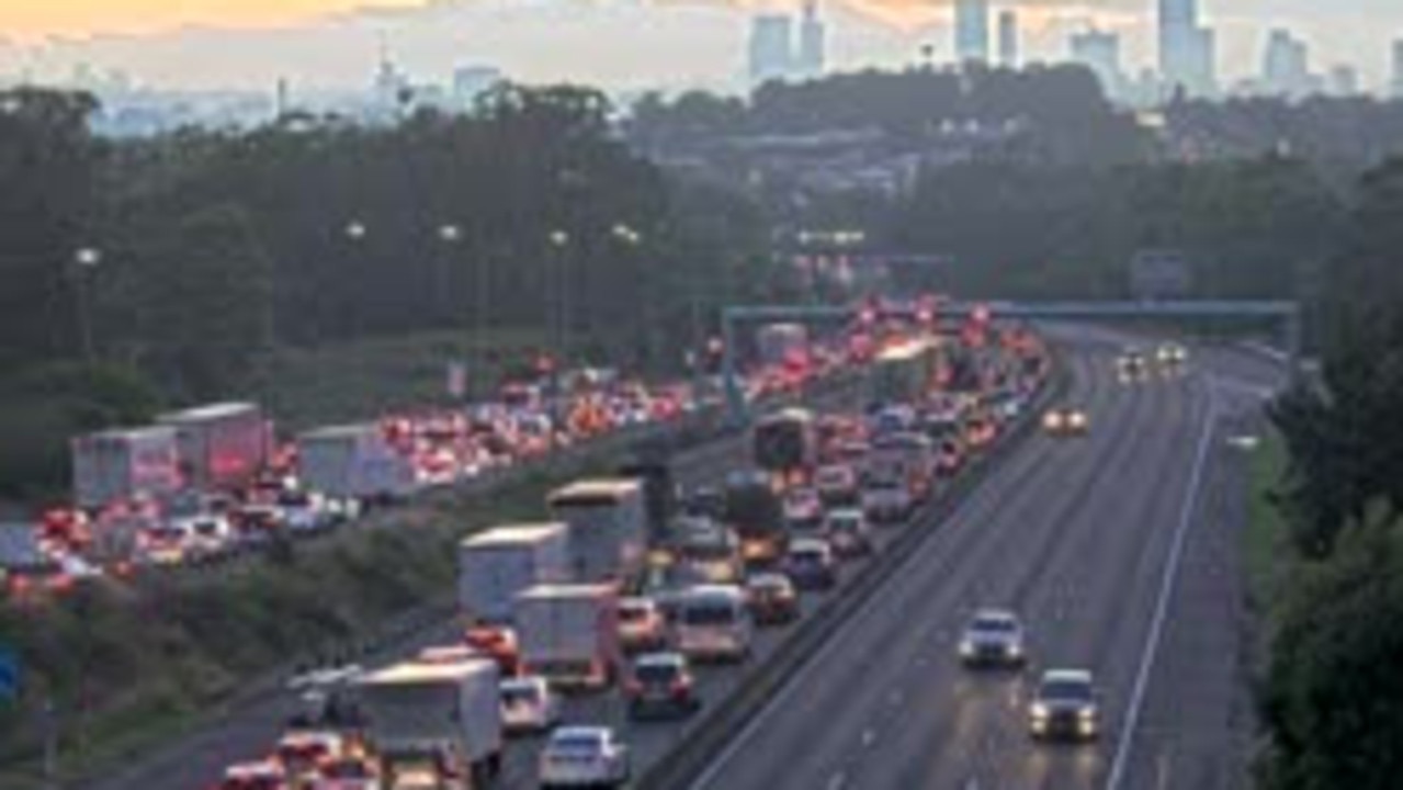 A truck has 'flipped' on the M4 Motorway in Sydney. Picture: Sunrise