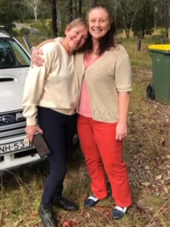 Kathleen Folbigg (right) hugs Tracy Chapman on Monday afternoon. Picture: 7 News