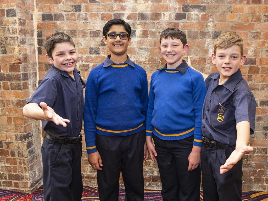 Toowoomba Grammar School students (from left) Sam Staines, Aarav Kansagara, Jack Purves and James Anderson on day two of Sing Out 2024 at The Empire, Wednesday, June 5, 2024. Picture: Kevin Farmer