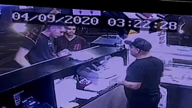 Callum Coleman-Jones and Sydney Stack in the kebab shop at 3.22am before the fight. Picture: Michael Klein