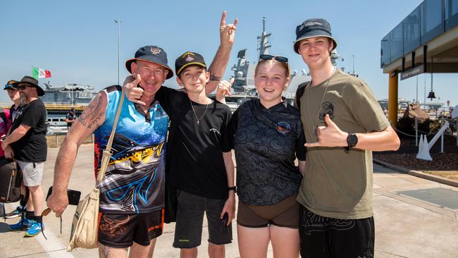 Cody Munday, Ella Hite, Nate Hite and Rick Hite at the first HMAS Coonawarra open day in seven years. Picture: Pema Tamang Pakhrin