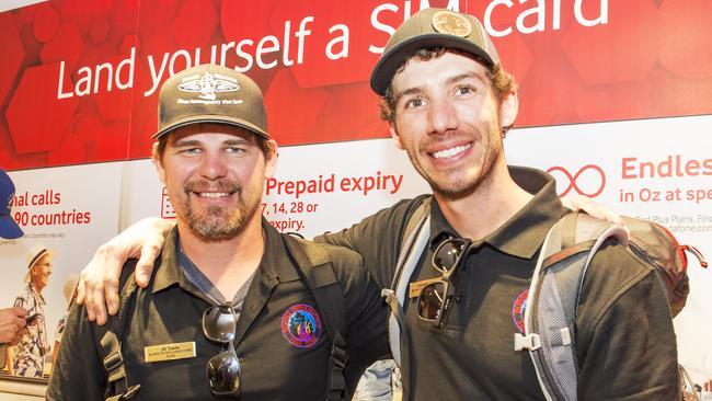 Firefighters JR Toell and Chanel Sitz from Oregon arrive in Melbourne. Picture: Rob Leeson.