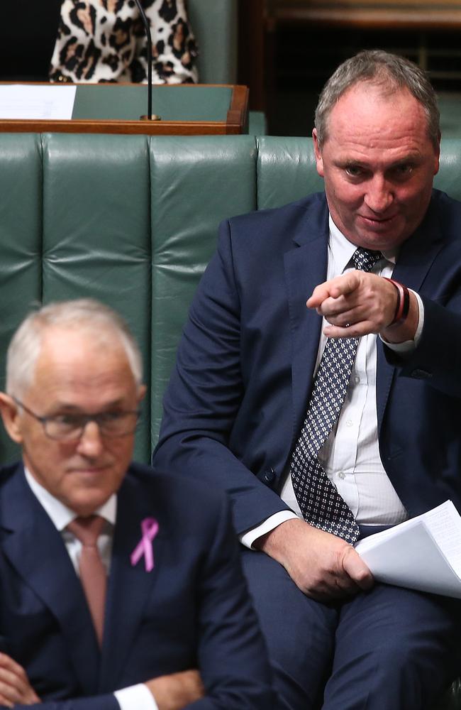 Prime Minister Malcolm Turnbull and Deputy Prime Minister Barnaby Joyce in Question Time in the House of Representatives Chamber at Parliament House in Canberra. Picture Kym Smith