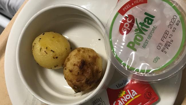 The offending Royal Adelaide Hospital meal of two boiled potatoes. Picture: Supplied.