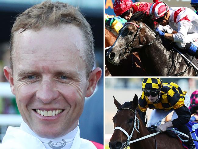 Star jockey Kerrin McEvoy has two gun rides at Rosehill Gardens on Saturday in Doncaster Mile hero Celestial Legend (top right) and The Everest fancy Joliestar.