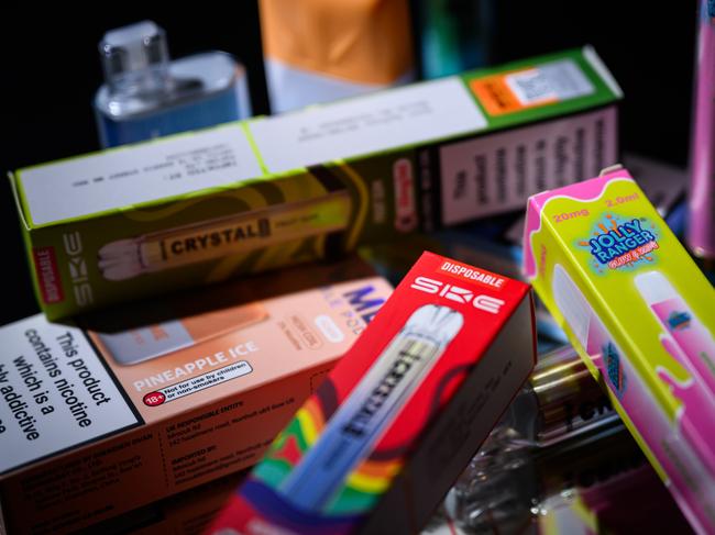 LONDON, ENGLAND - JANUARY 29: In this photo illustration, a selection of disposable vapes with bright and colourful packaging are seen, on January 29, 2024 in London, England. Rishi Sunak announces a ban on disposable vapes in the UK as part of government plans to tackle the rise in youth vaping and protect children's health. (Photo by Leon Neal/Getty Images)