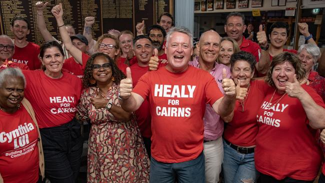 Member for Cairns Michael Healy celebrates last year’s state election win at the West Cairns Bowls Club. Picture: Brian Cassey