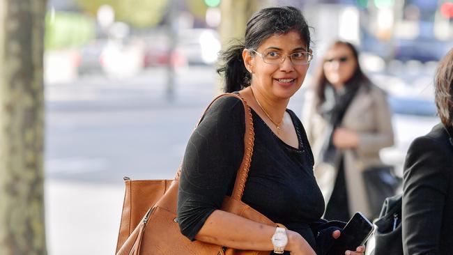 Dr Renuka Visvanathan arrives at the Industrial Court in Adelaide in May 2018 for a hearing during her claim against SA Health. Picture: AAP / Morgan Sette