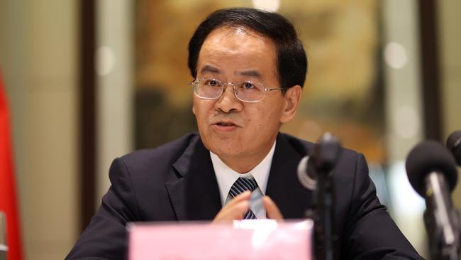 Chinese Ambassador Cheng Jingye during a press conference in Canberra. Picture: Gary Ramage